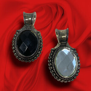 Vtg Y2K "Best" Brand Silver Tone Frame Faceted Pendants Black Clear Southwestern